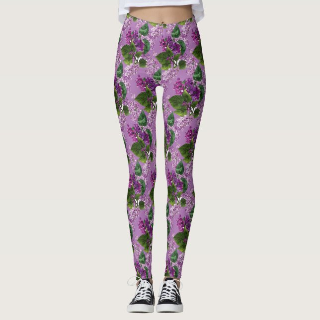 Leggings Hermosas flores moradas de encaje malva (Anverso)