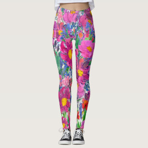 Leggings Hermosas Flores Silvestres: Artística de mano.