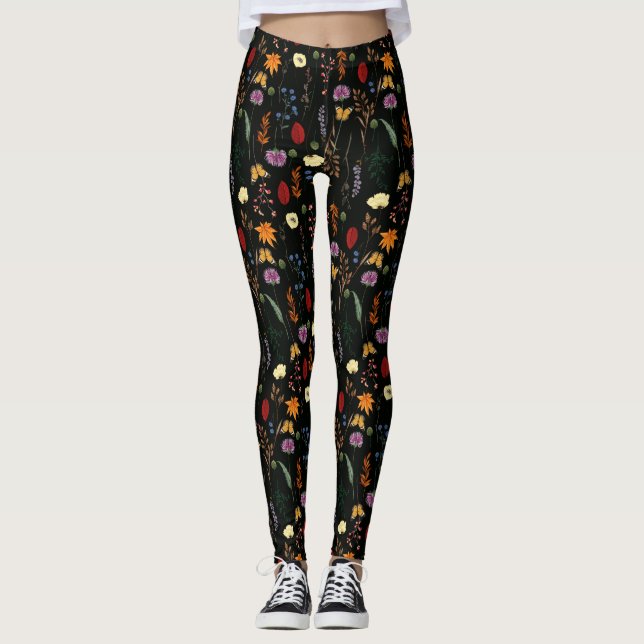 Leggings Hermosas flores silvestres y mariposas (Anverso)