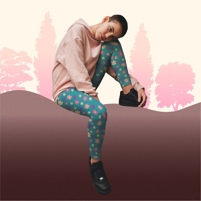 Leggings Hermosas flores sobre fondo verde oscuro (Subido por el creador)