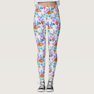 Leggings Hermosas Flores Y Patrón De Hojas
