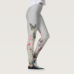 Leggings Hermosas mariposas Rosas de Ceilán pintadas a mano
