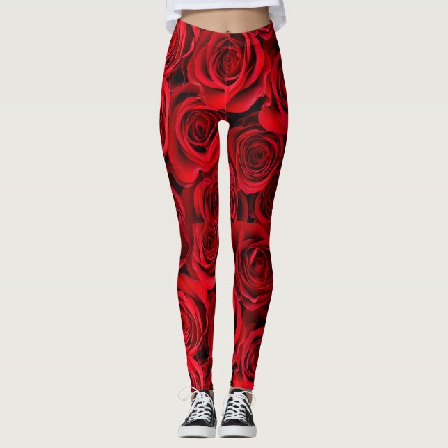 Leggings Hermosas piernas de rosas rojas (Anverso)