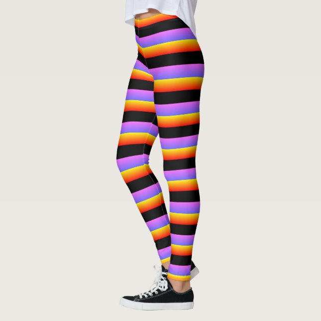 Leggings Hermosas Rayas Negras Naranjas Violetas (Izquierda)
