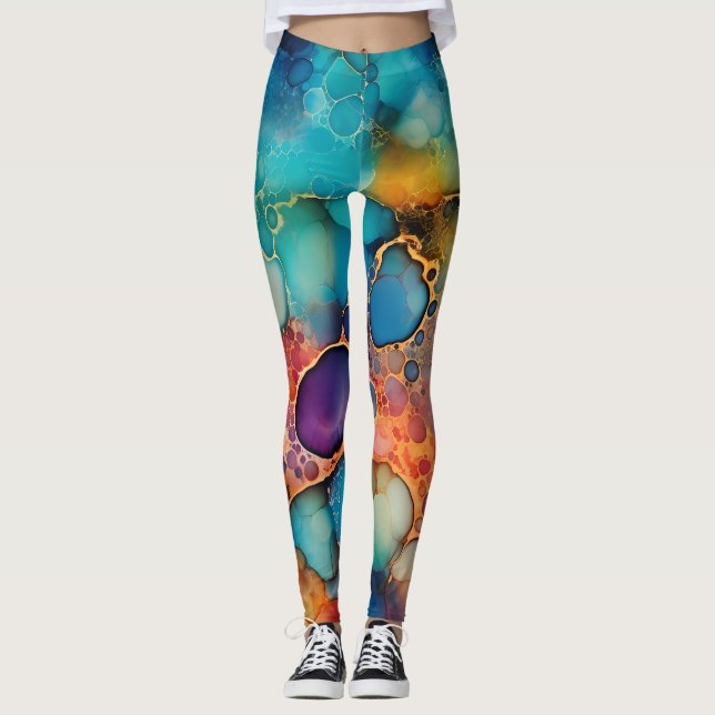 Leggings Hermoso arte líquido de tinta de alcohol arco iris (Anverso)