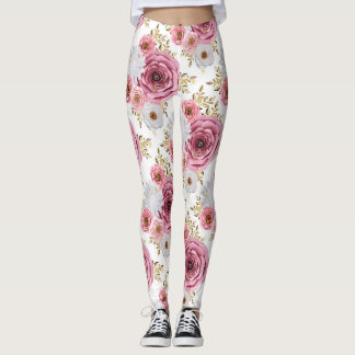 Leggings Hermoso color rosa con diseño floral Rosa