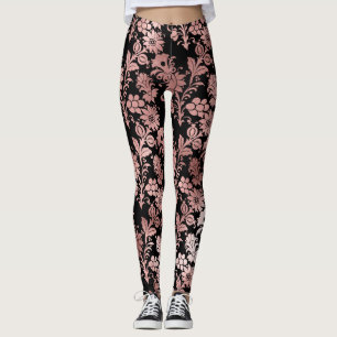 Leggings Hermoso damasco floral rosa negro