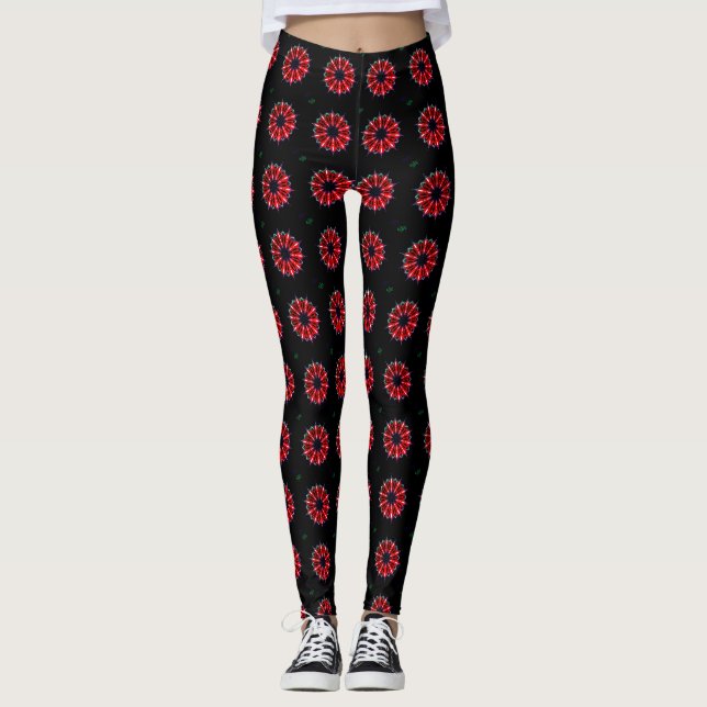 Leggings hermoso diseño de patrones de polkadot floral gran (Anverso)