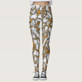 Leggings Hermoso diseño de textura de mármol blanco y dorad