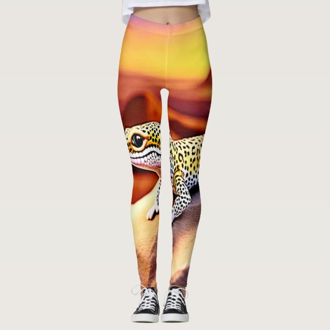 Leggings Hermoso diseño Gecko del leopardo del desierto (Anverso)
