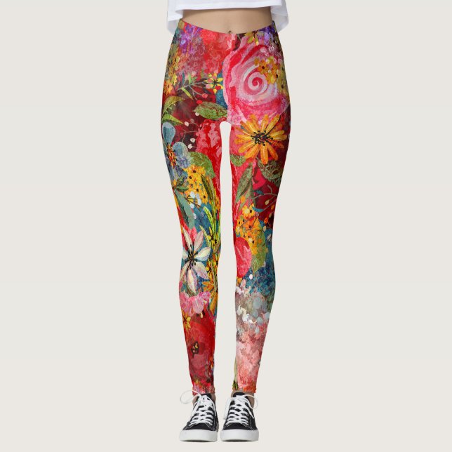 Leggings Hermoso Modelo Floral Brillante Abstracto Abstract (Anverso)