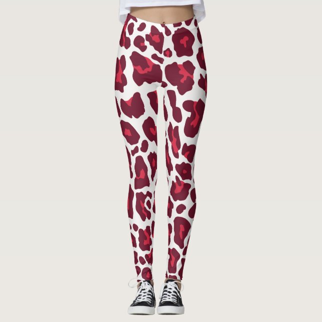 Leggings Hermoso patrón animal leopardo de las rosas rojas (Anverso)