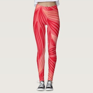 Leggings Hermoso patrón audaz Naranja rojo Leafy