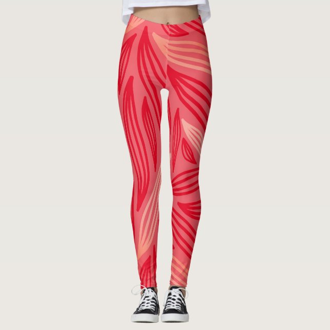 Leggings Hermoso patrón audaz Naranja rojo Leafy (Anverso)