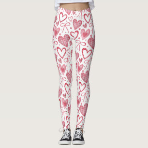 Leggings Hermoso patrón de corazón Día de San Valentín blan