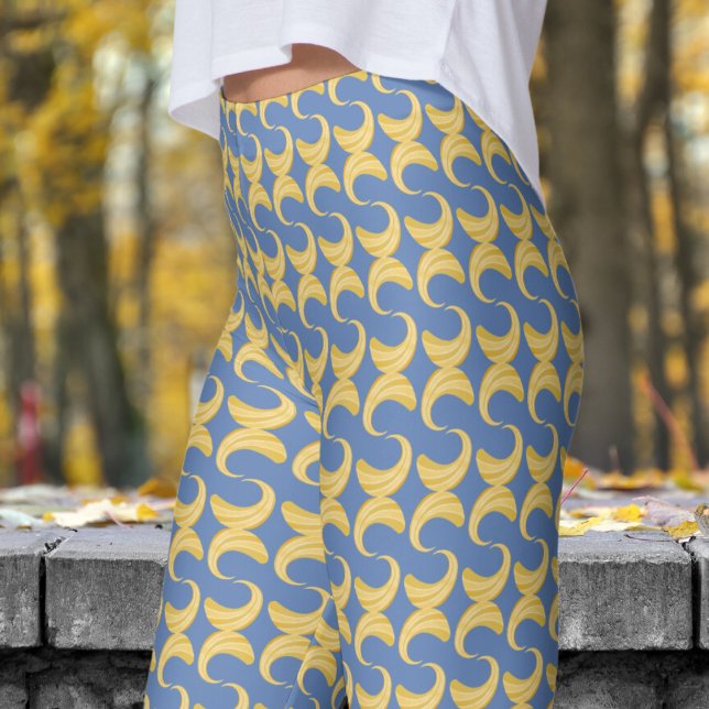 Leggings Hermoso patrón de curvas azules y doradas (Golden Curves over Glaucous Blue Leggings)