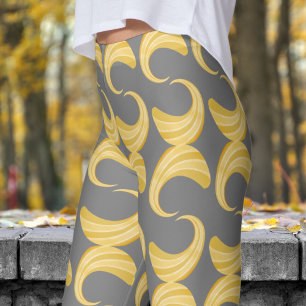 Leggings Hermoso patrón de curvas grises y doradas