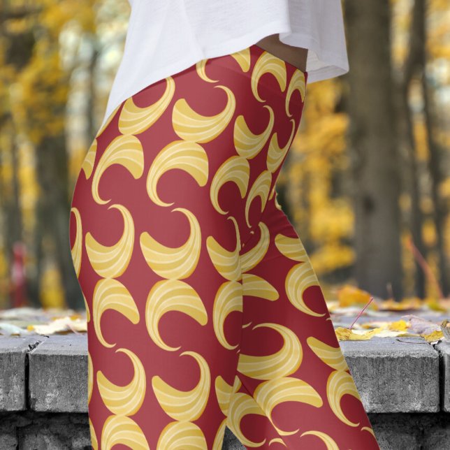 Leggings Hermoso patrón de curvas rojo y oro carmín (Golden Curves over Carmine Red Leggings)