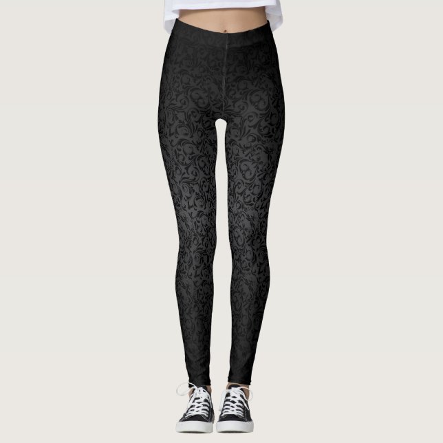 Leggings Hermoso patrón de damasco negro (Anverso)