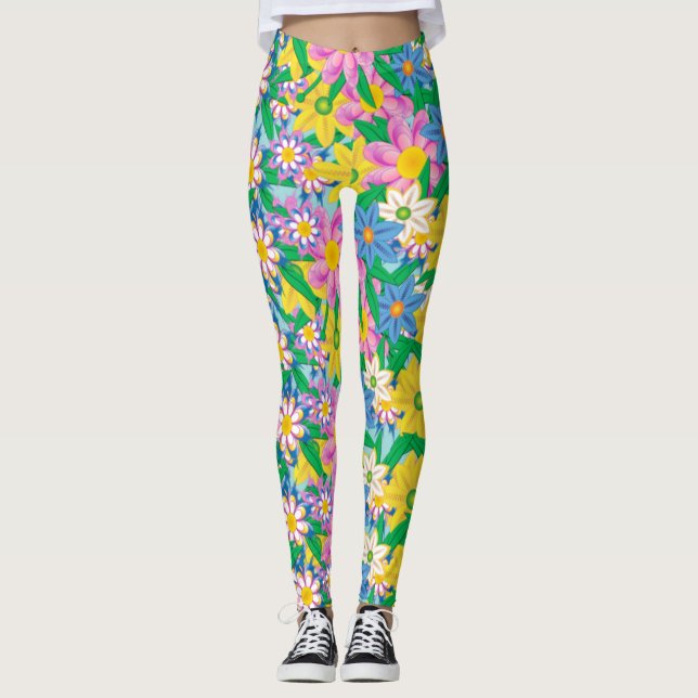 Leggings Hermoso patrón de flores (Anverso)