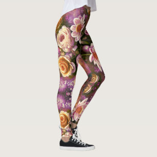 Leggings Hermoso patrón de flores acrílicas