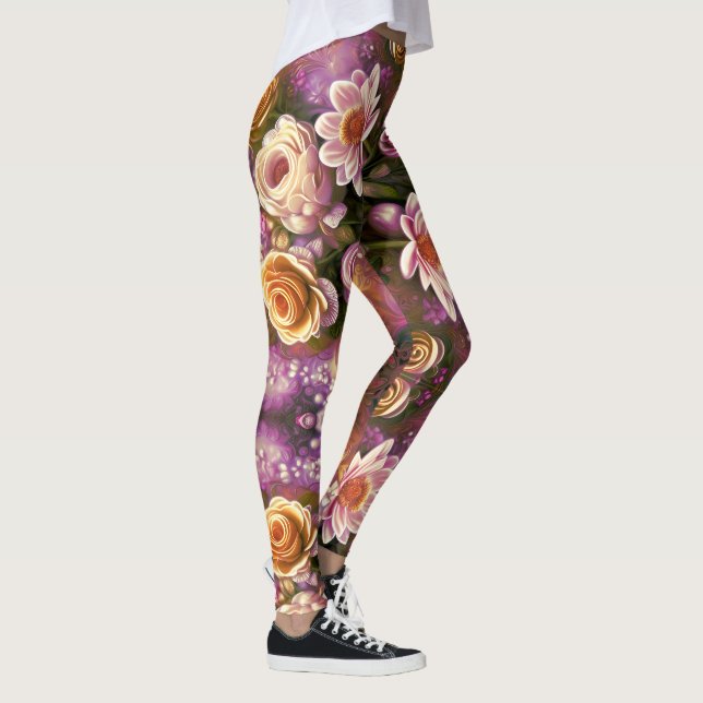 Leggings Hermoso patrón de flores acrílicas (Derecha)