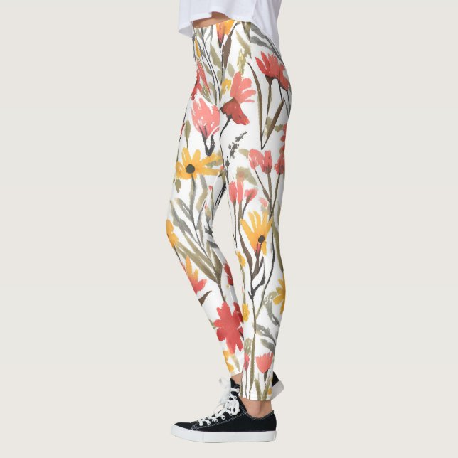 Leggings Hermoso patrón de flores de acuarela botánico flor (Izquierda)