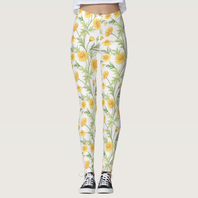 Leggings Hermoso patrón de flores de margarita amarilla (Anverso)