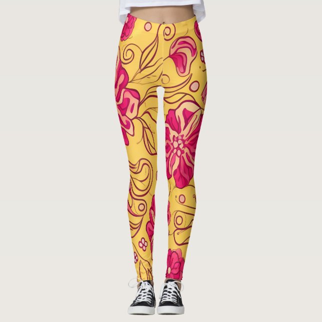 Leggings Hermoso patrón de flores nítidas rosadas (Anverso)