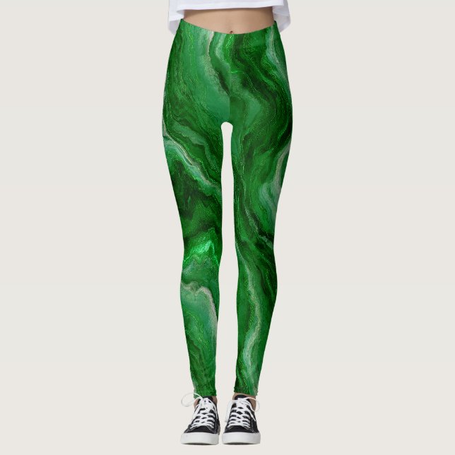 Leggings Hermoso patrón de mármol en verde esmeralda (Anverso)