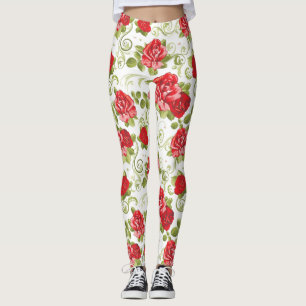 Leggings Hermoso patrón de Rosas florales rojas