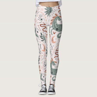 Leggings Hermoso patrón en luna rosa y verde