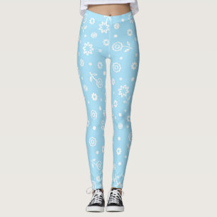 Leggings Hermoso patrón floral azul pastel