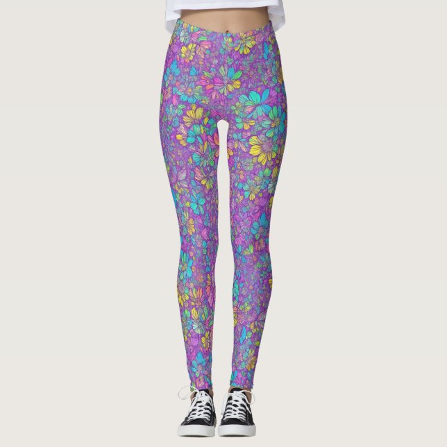 Leggings Hermoso patrón floral de flores silvestres bohemio (Anverso)