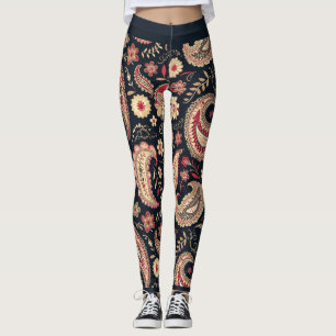 Leggings Hermoso Patrón Paisley Oscuro N Mezcla Roja