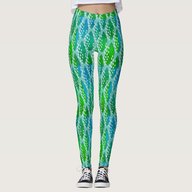 Leggings Hermoso Patrón Verde Y Azul (Anverso)