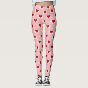 Leggings Hermosos corazones rojos impresos en blanco y pier