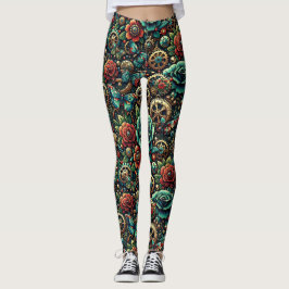 Leggings Hermosos engranajes y Rosas temáticos de Steampunk
