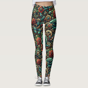 Leggings Hermosos engranajes y Rosas temáticos de Steampunk