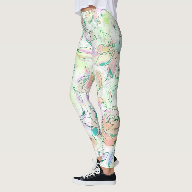 Leggings Hermosos Rosas pintados a mano (Izquierda)