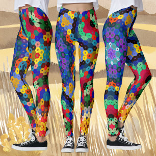 Leggings Hex Mandala Azul Amarillo Rojo y Verde