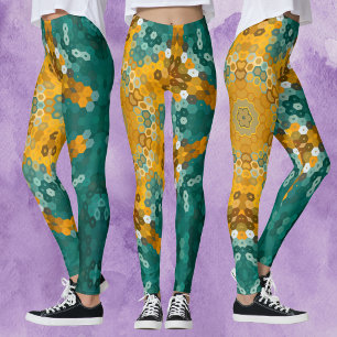 Leggings Hex Mandala azul y amarillo