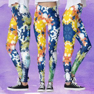 Leggings Hex Mandala Naranja amarillo azul y verde