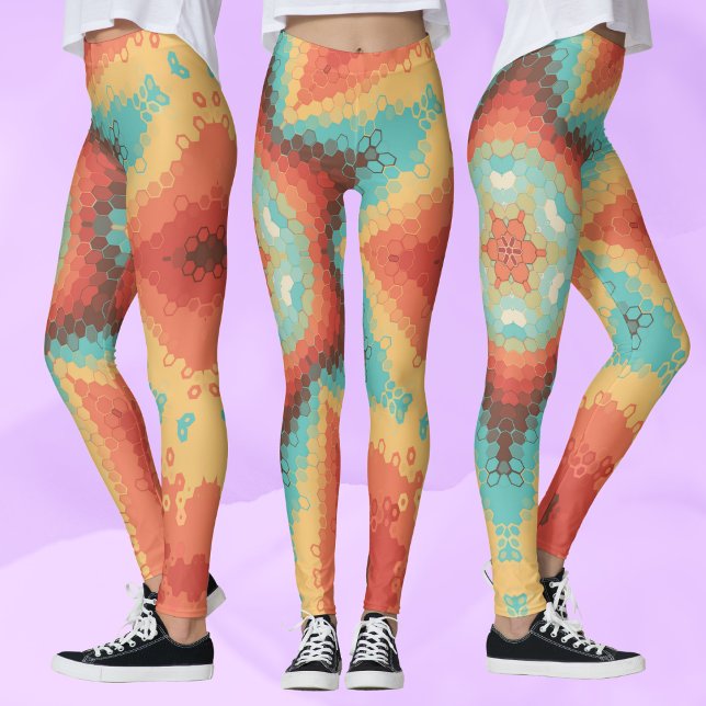 Leggings Hex Mandala Naranja azul y amarillo (Subido por el creador)