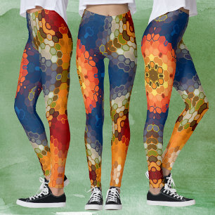 Leggings Hex Mandala Naranja azul y rojo