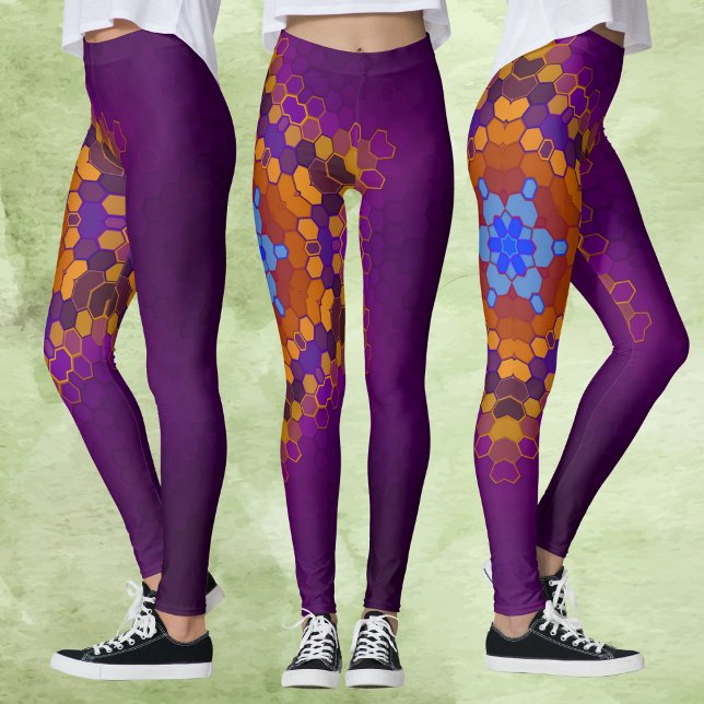 Leggings Hex Mandala Naranja púrpura y azul (Subido por el creador)