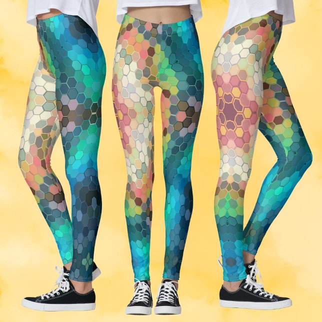 Leggings Hex Mandala Verde azul y rosa (Subido por el creador)