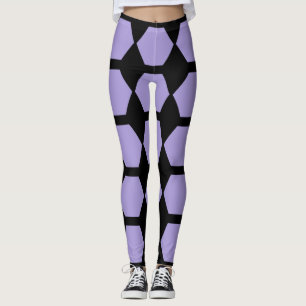 Leggings Hexágono hexagonal de abeja negra morado de lavand