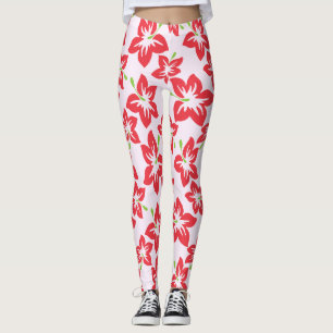 Leggings Hibisco Rojo, Flores Rojas, Patrón De Flores