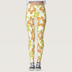 Leggings Hibiscus amarillo, Hibiscus Naranja, patrón floral